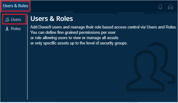 Screenshot that shows "Users & Roles" with the "Users" action selected.