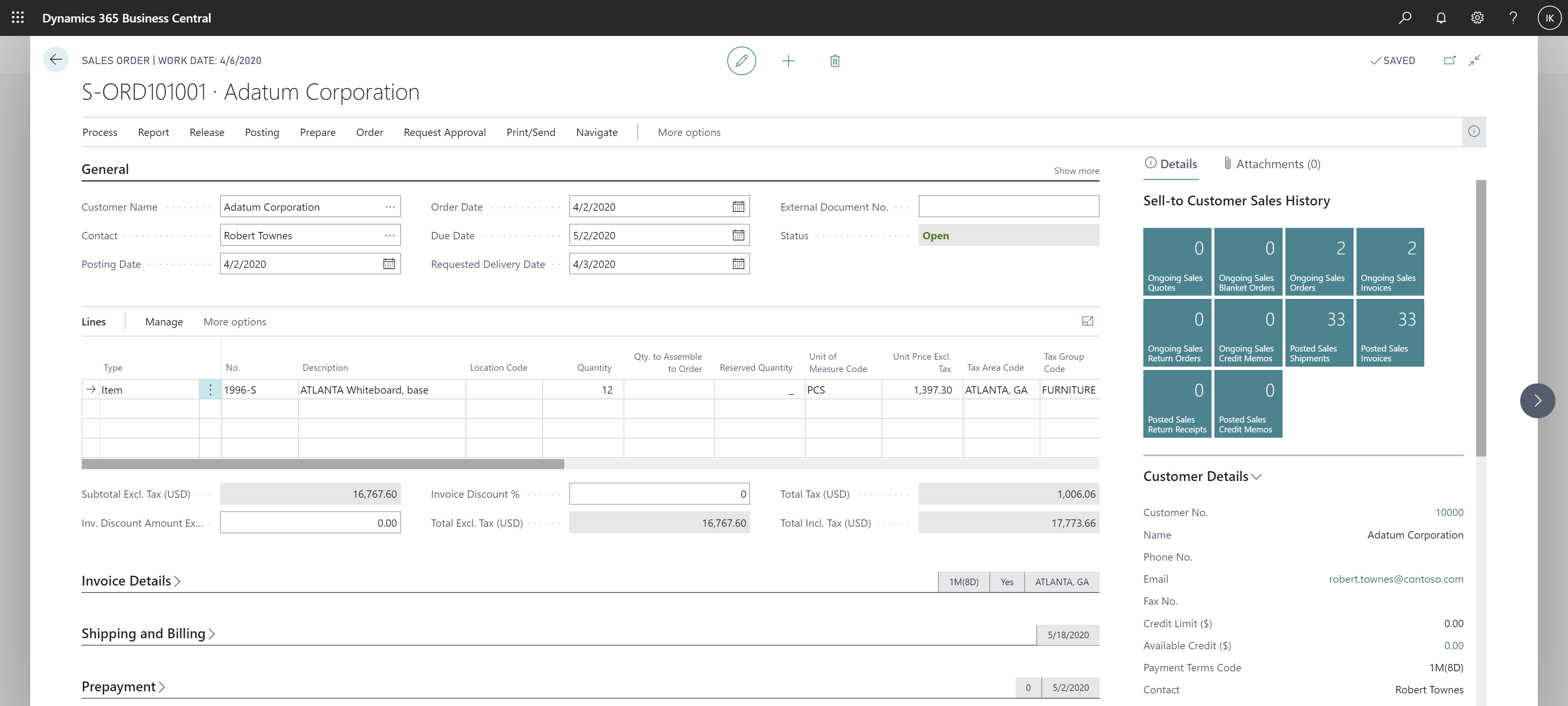 A view of promoted and conditionally formatted Sales Order Status field