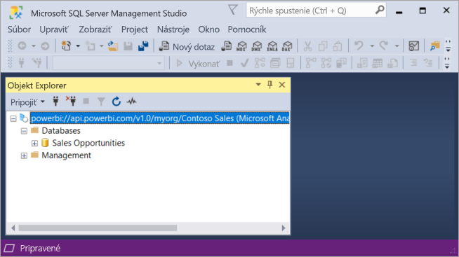Snímka obrazovky okna aplikácie Microsoft SQL Server Management Studio. Object Explorer sa nachádza na hlavnej table.