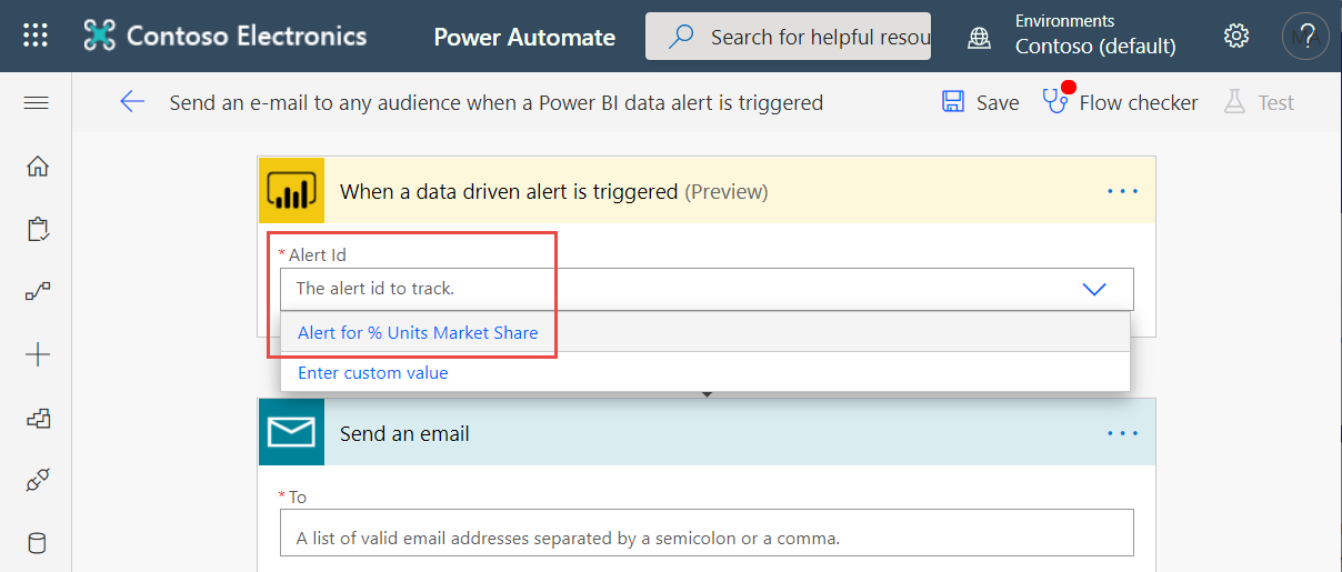 Screenshot that shows where to select an alert in the Alert ID box.