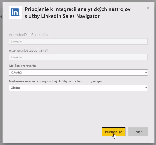 Screenshot shows a dialog where you can sign in to connect to LinkedIn.