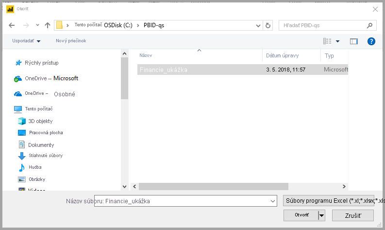 Screenshot shows a file selection dialog with Financial Sample selected.