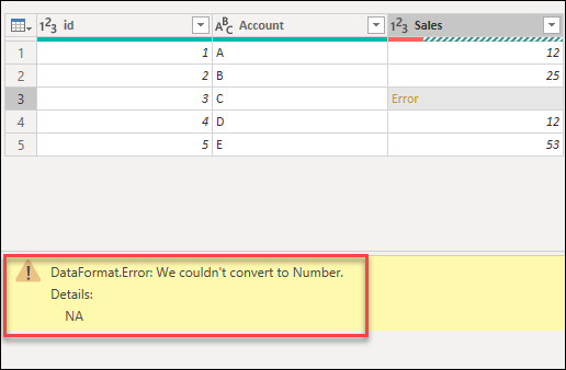 Zobrazuje chybu formátu údajov, na table chyby sa nepodarilo skonvertovať na chybu typu údajov.