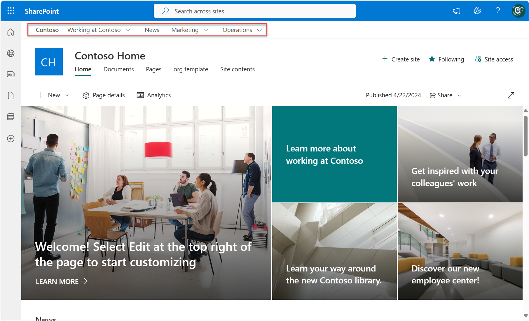 SharePoint hubs example