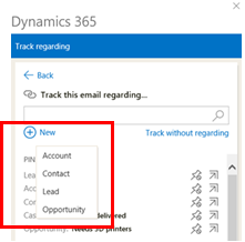 Dodajanje novega zapisa v podokno aplikacije Dynamics 365 App for Outlook