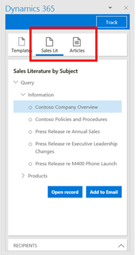 Dodajanje prodajne dokumentacije v aplikacijo Dynamics 365 App for Outlook