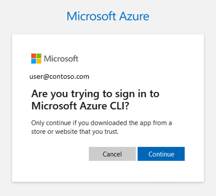 New prompt, reading 'Are you trying to sign in to the Azure CLI?'