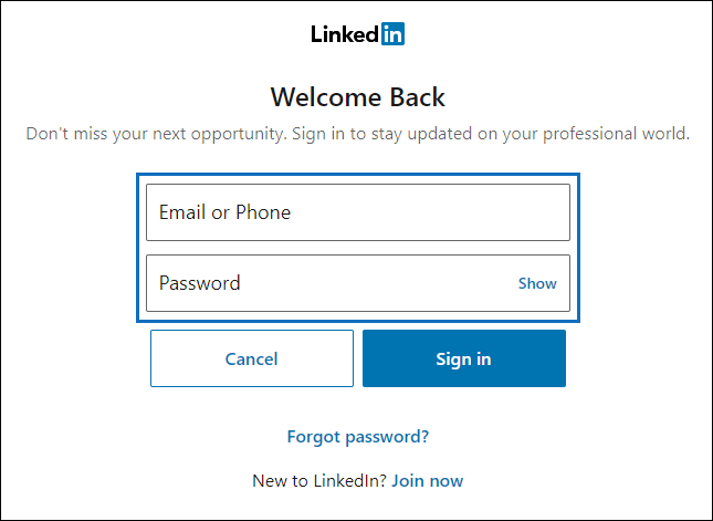 LinkedIn sign-in page.