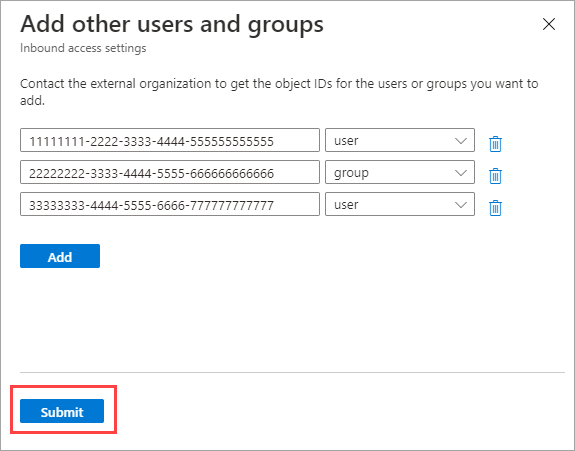 Skärmbild som visar hur användare och grupper skickas.