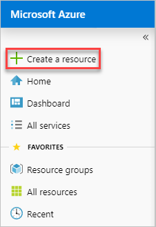 Skärmbild av att skapa en ny resurs i Azure Portal