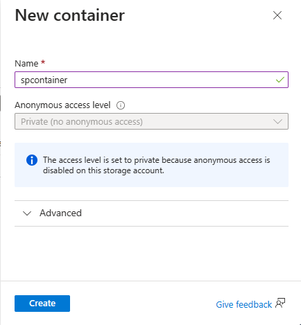 Skärmbild som visar sidan Ny container.