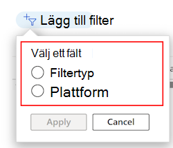 Skärmbild som visar hur du filtrerar den befintliga filterlistan efter plattforms- och profiltyp i Microsoft Intune.