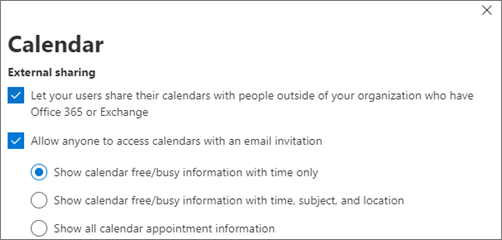 Skärmbild av tillgänglig/upptagen-kalenderdelning med vem som helst.