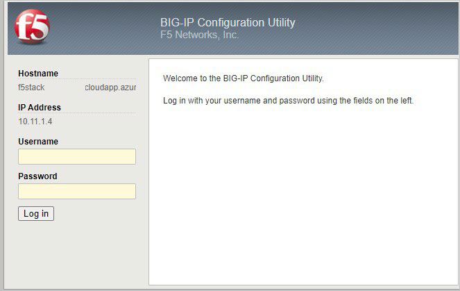 Inloggningsskärmen för BIG-IP-konfigurationsverktyget kräver användarnamn och lösenord.