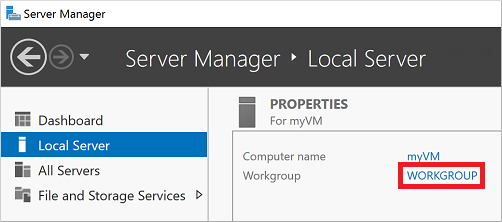 Open Server Manager on the VM and edit the workgroup property