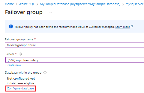 Add SQL Database to failover group
