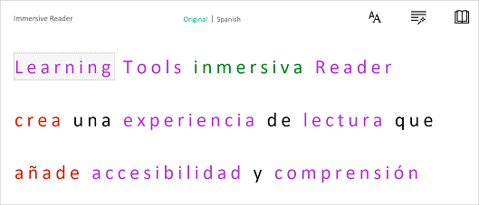 Skärmbild av Avancerad läsare språköversättningsfunktion.