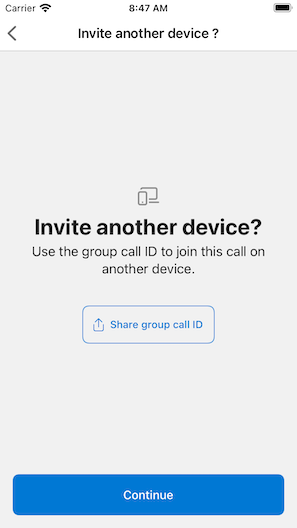 Skärmbild som visar skärmen dela grupp-ID för exempelprogrammet.