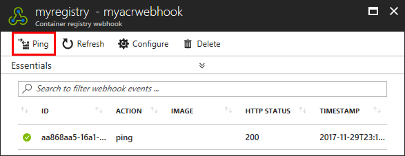 Användargränssnittet för att skapa ACR-webhook i Azure Portal