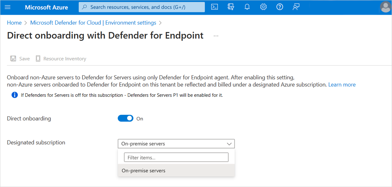 Screenshot of Onboard non-Azure servers with Defender for Endpoint.