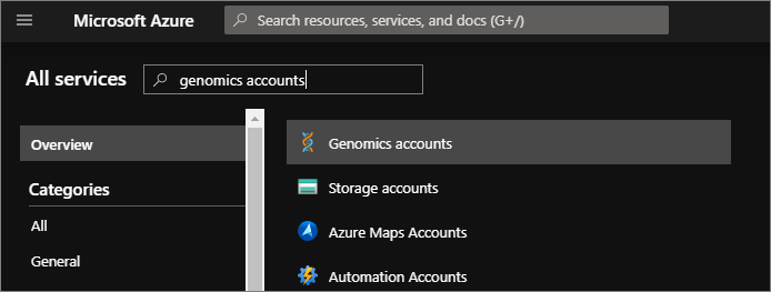Hitta Microsoft Genomics på Azure Portal