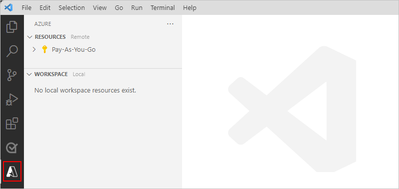 Skärmbild som visar aktivitetsfältet i Visual Studio Code med Azure-ikonen markerad.