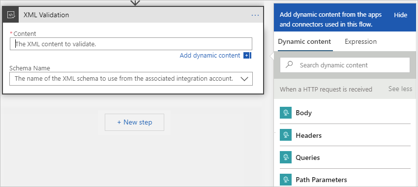 Screenshot showing multi-tenant designer with opened dynamic content list, cursor in 