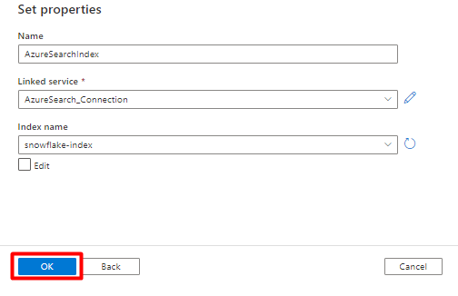 Screenshot showing how to choose New Search Linked Service in Azure Data Factory for Snowflake.