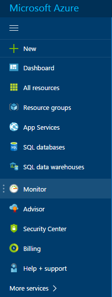 Screenshot of Azure portal menu, with Monitor selected
