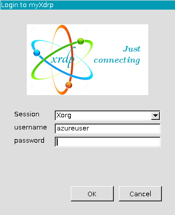 Skärmbild av xrdp-inloggningsskärmen.