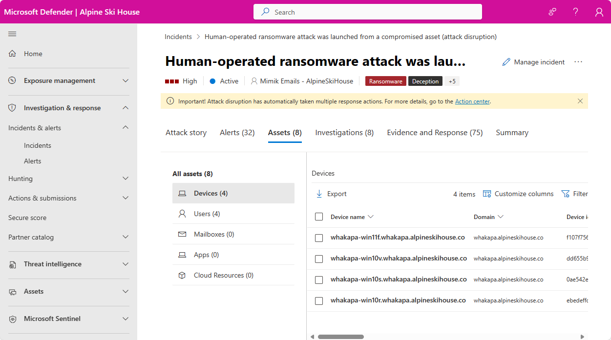 Skärmbild av sidan Användare för en incident i Microsoft Defender-portalen.
