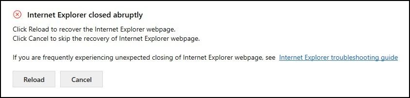 Internet Explorer avslutades oväntat.