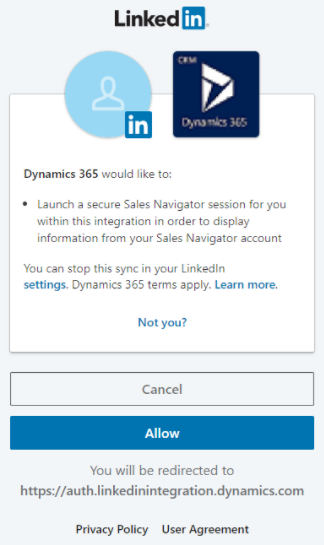 Ge samtycke till att logga in på LinkedIn Sales Navigator.