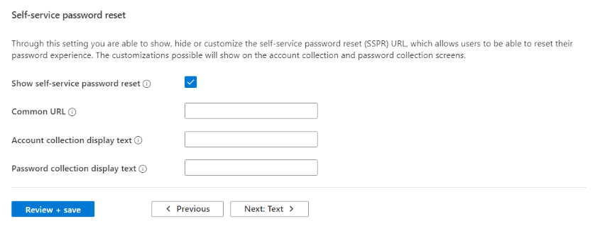 Skärmbild av företagets lösenordsåterställning med självbetjäning.