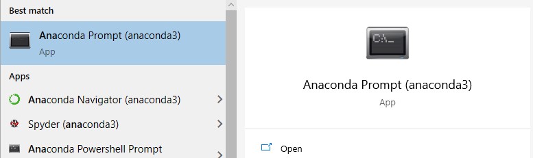 Screenshot that shows the Anaconda prompt.