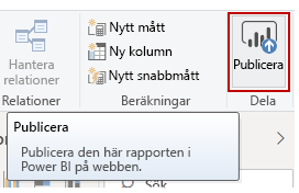 Skärmbild av knappen Publicera för att publicera rapporten online.
