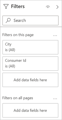 Skärmbild som visar filterfönster, vilket ger dig stor kontroll över design och funktioner för rapportfilter.