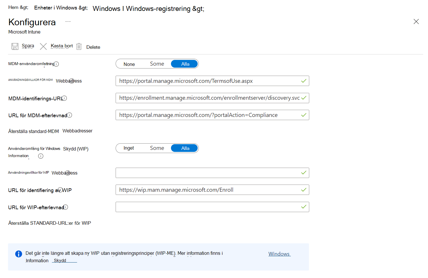 Skärmbild som visar Microsoft Entra MDM-användaromfång.