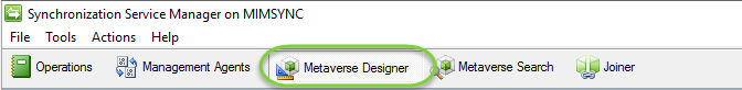 Skärmbild som visar alternativet Metaversum Designer på menyfliksområdet Synkronisering Service Manager.