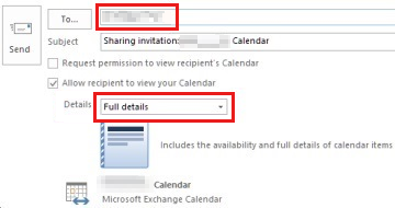 Skärmbild av ett öppet e-postmeddelande som skickar en delad kalender.