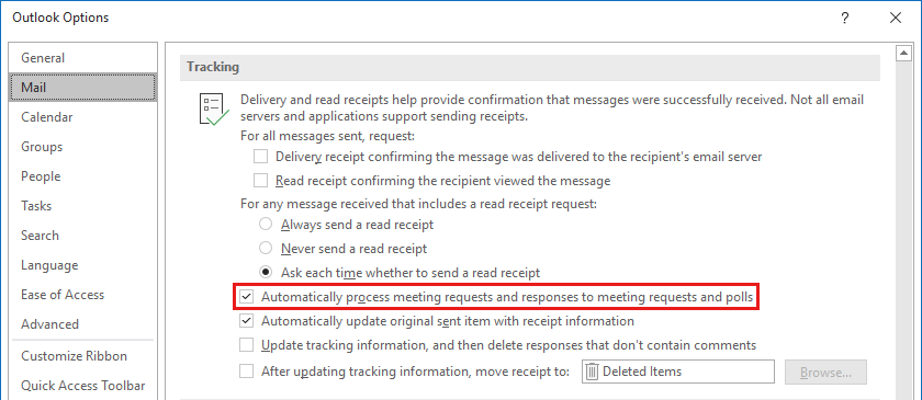 Skärmbild av dialogrutan Outlook-alternativ.