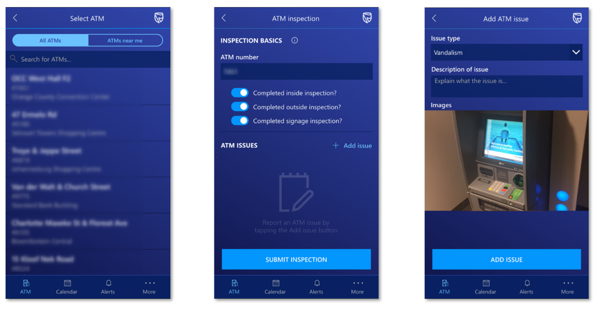Standard Banks app för ATM-inspektion.
