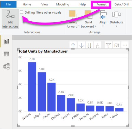 Screenshot of Power BI Desktop, showing Apply drill-down filters to dropdown menu, highlighting Entire page selection.
