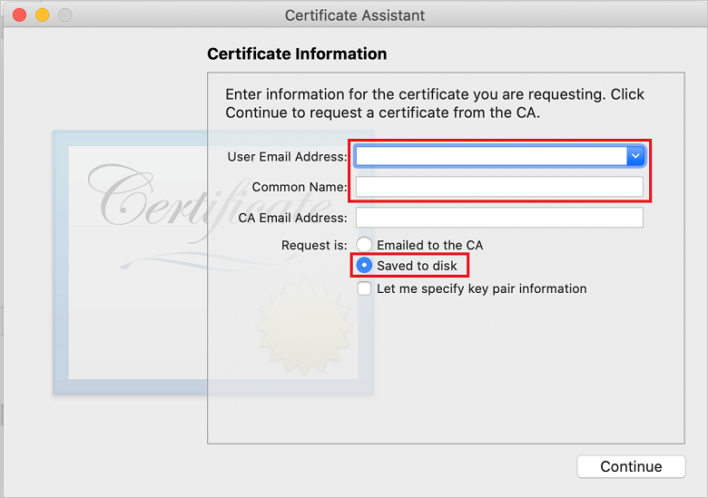 Nödvändig certifikatsinformation