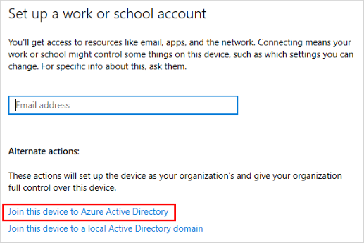 Set up a work or school account in Settings.
