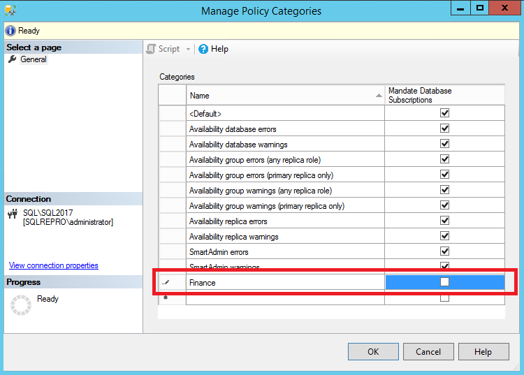 Manage policy categories