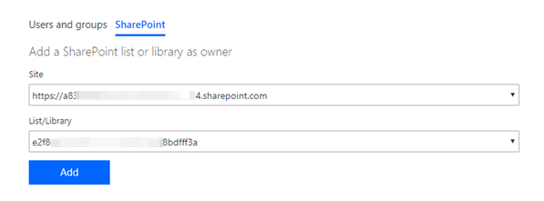 Skärmbild som visar hur du delar flöden med SharePoint-listor och -bibliotek.