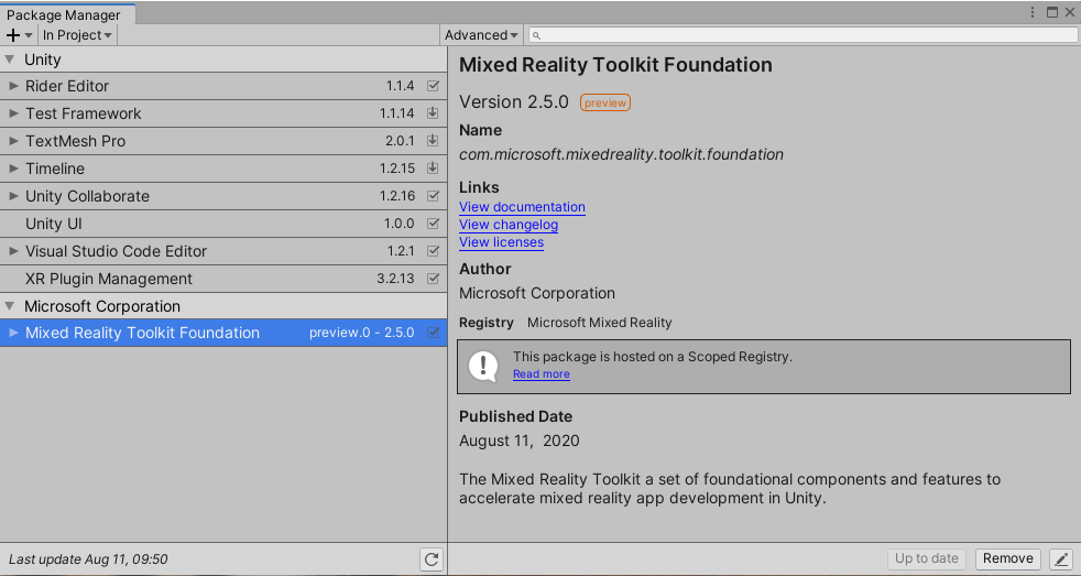 MRTK Foundation UPM-paket