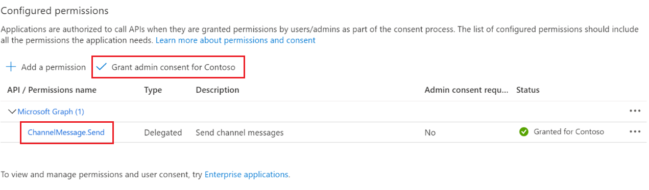 screenshot showing graph api permissions.