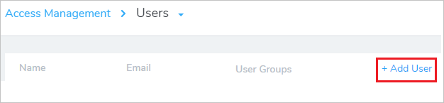 Screenshot that shows the "Users" page with the "+ Add User" action selected.